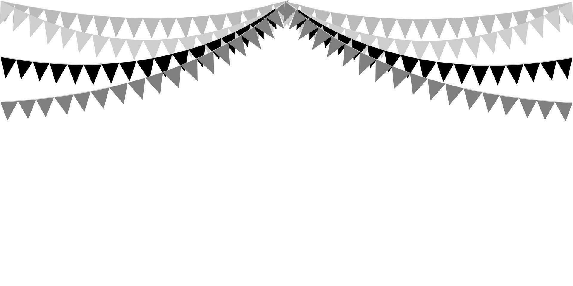 TThe black and grey tone of color of garland, bunting flags. Banner background. Party, greeting, polite, official, sale, announce, advertise, promote, board, rest in place, bury concepts. vector