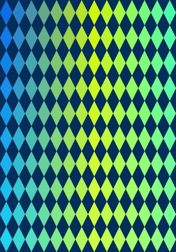 Seamless argyle pattern. Blue geometric diamond shape. Green, yellow gradient background. Designs for print media, cover, banner, poster, web design, backdrop, wall. Vector illustration.
