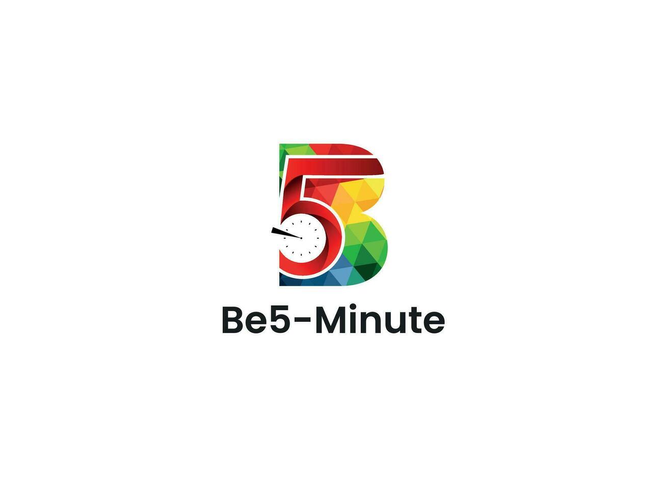 profesional moderno minimalista bajo escuela politécnica be5-minute logo diseño con letra b, 5, reloj y polígono textura. vector
