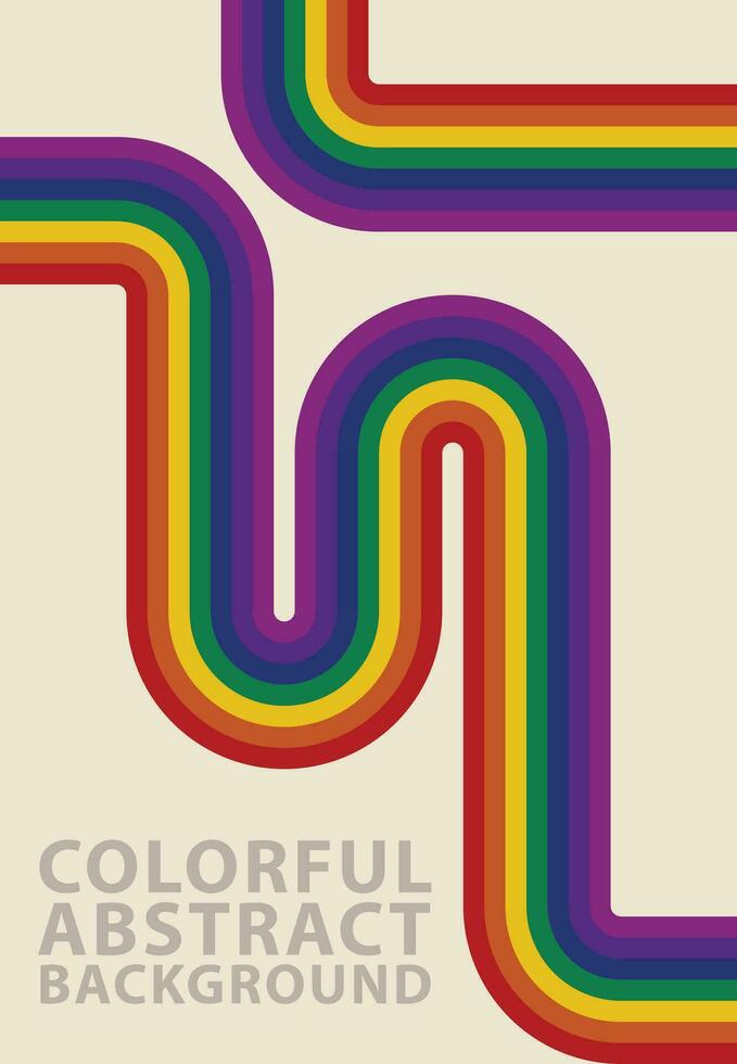 Abstract pattern rainbow curved stripes. Colorful background retro style tones. Template design for publication, cover, poster, card, flyer, brochure, banner, wall. Vector illustration.