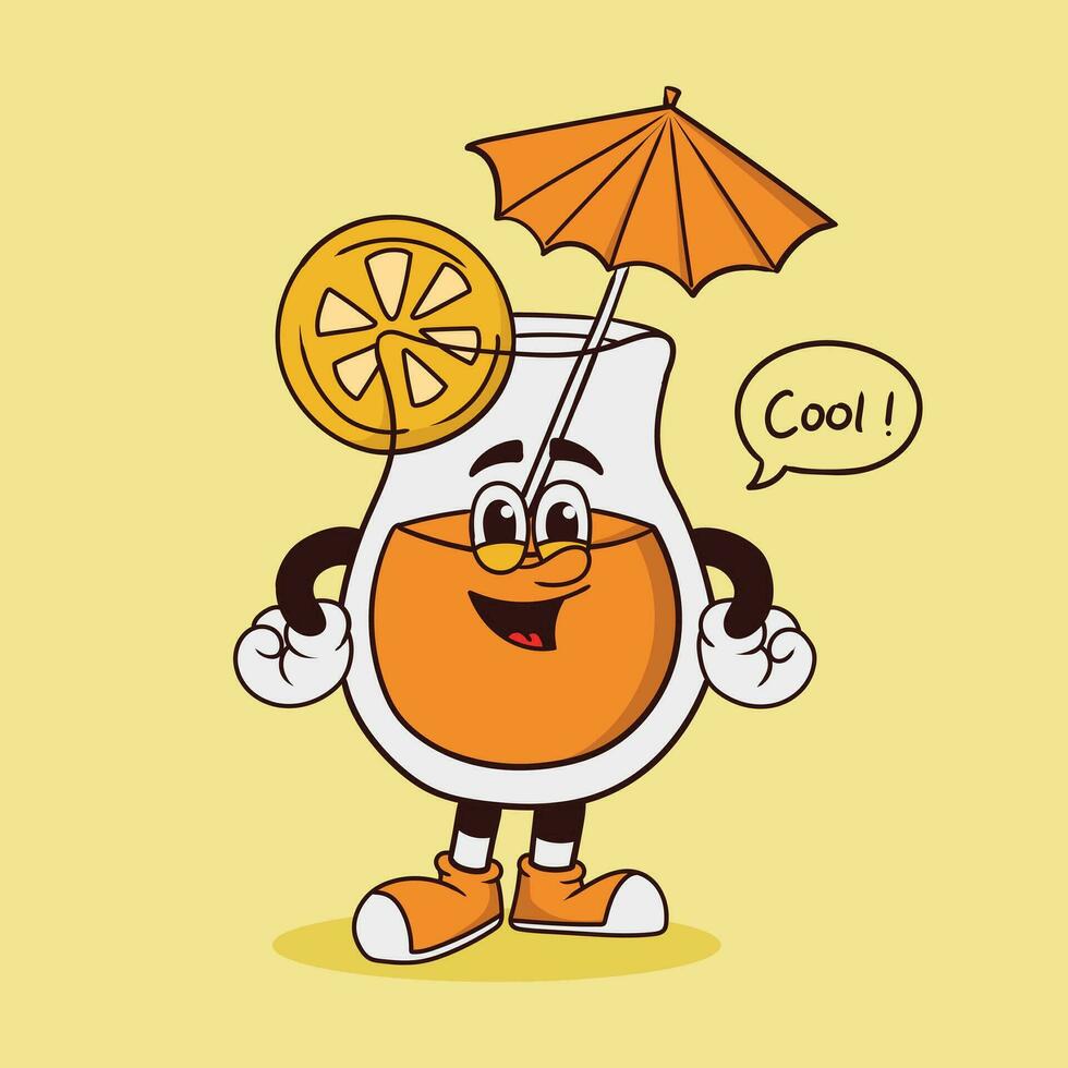 retro dibujos animados divertido, maravilloso personaje, naranja jugo maravilloso dibujos animados personaje vector