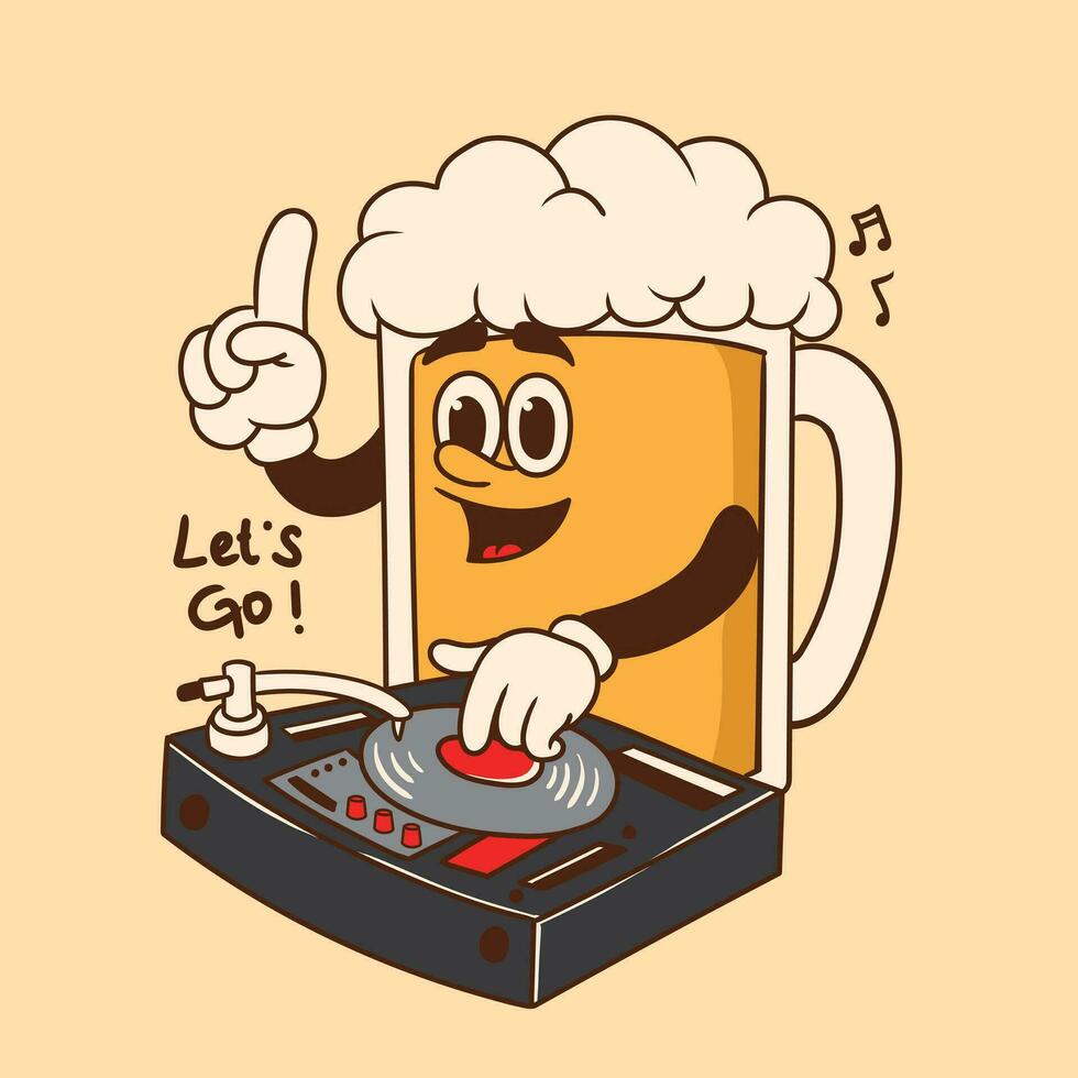 retro cartoon funny, groovy character, groovy cartoon character playing music, dj cartoon character vector