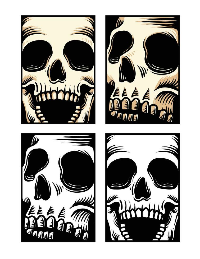 mano dibujado cráneo cabeza, grabado cráneo, diseño cráneo colocar, colección cráneo cabeza, negro y blanco ilustración vector