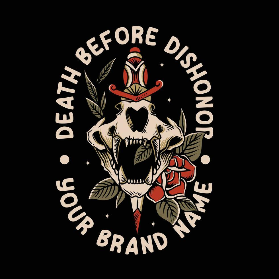 vintage skull with dagger and rose, illustration for apparel vector
