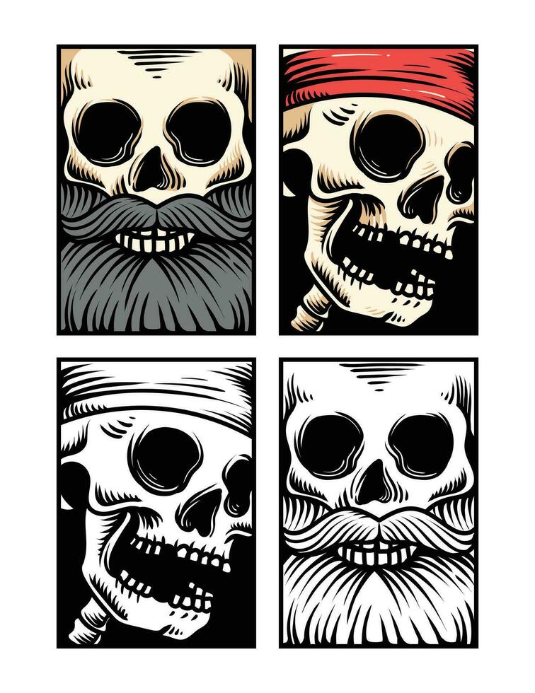 hand drawn skull head, engraving skull, design skull set, collection skull head, black and white illustration vector
