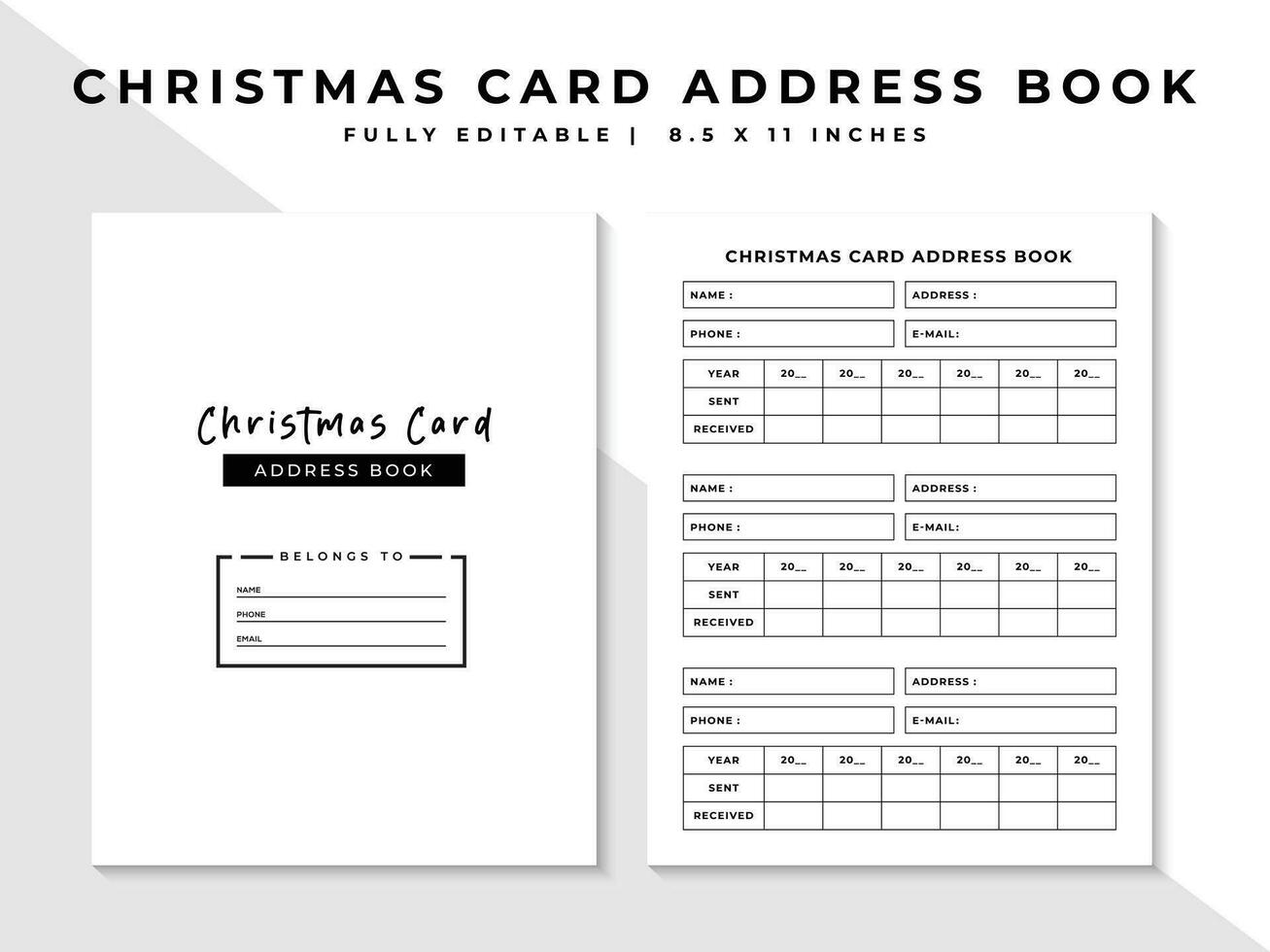 Christmas Card Address Book KDP Interior vector