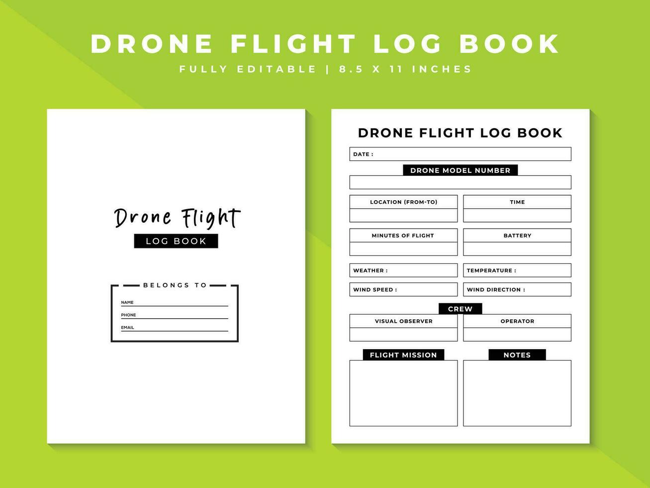 Drone Flight and Maintenance Log Book Interior Template vector