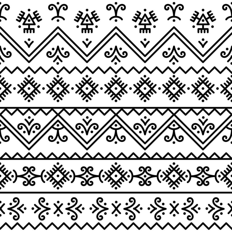 Ethnic seamless pattern. Vector tribal background. Black and white style. Ethnic flowers and geometric frames. Design for fabric, wallpaper, border, wrapping paper.