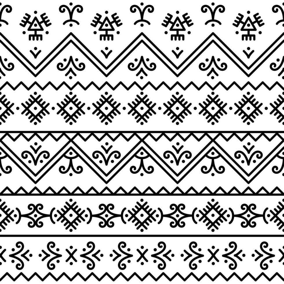 Ethnic seamless pattern. Vector tribal background. Black and white style. Ethnic flowers and geometric frames. Design for fabric, wallpaper, border, wrapping paper.