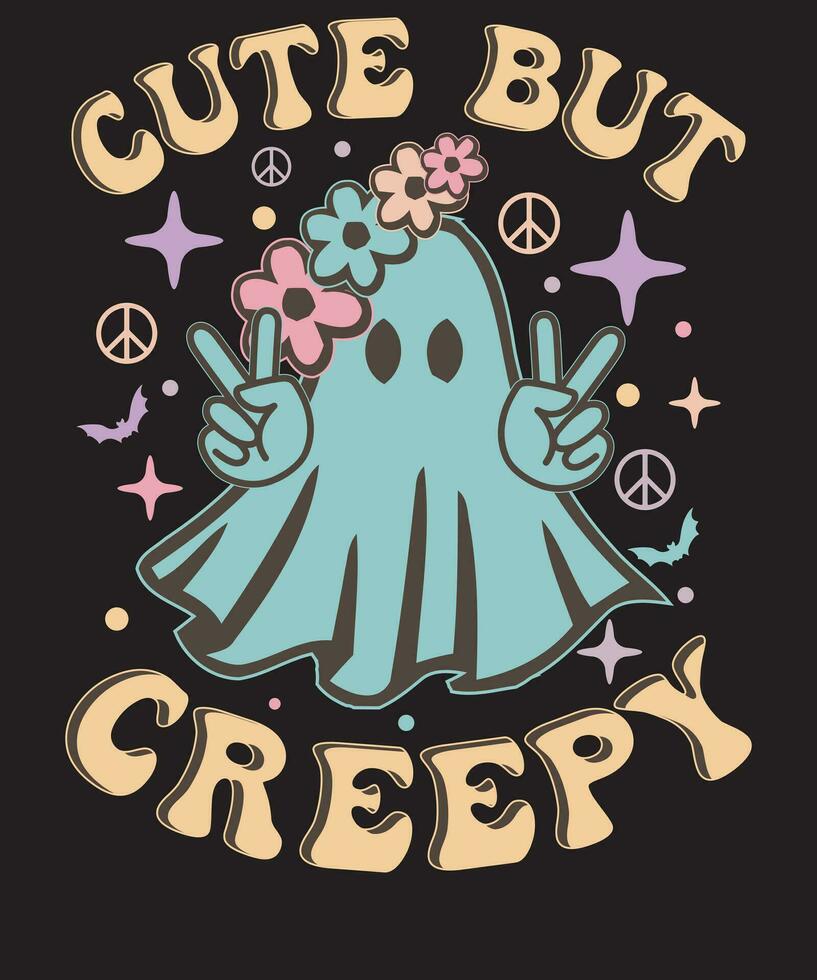 Retro Cute But Creepy Halloween Cute Ghost Halloween T Shirt Design vector