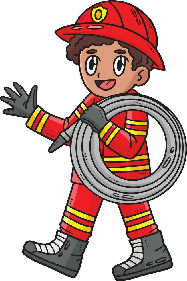 Fireman with a Hose Cartoon Colored Clipart vector