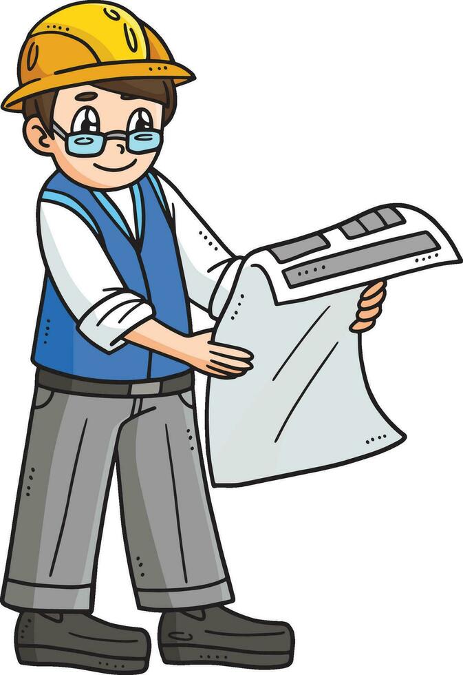 Architect with a Blueprint Cartoon Colored Clipart vector