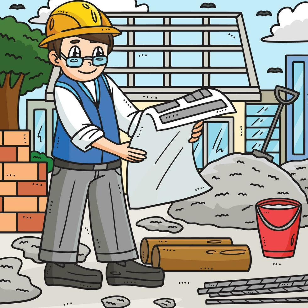 Labor Day Architect with a Blueprint Colored vector
