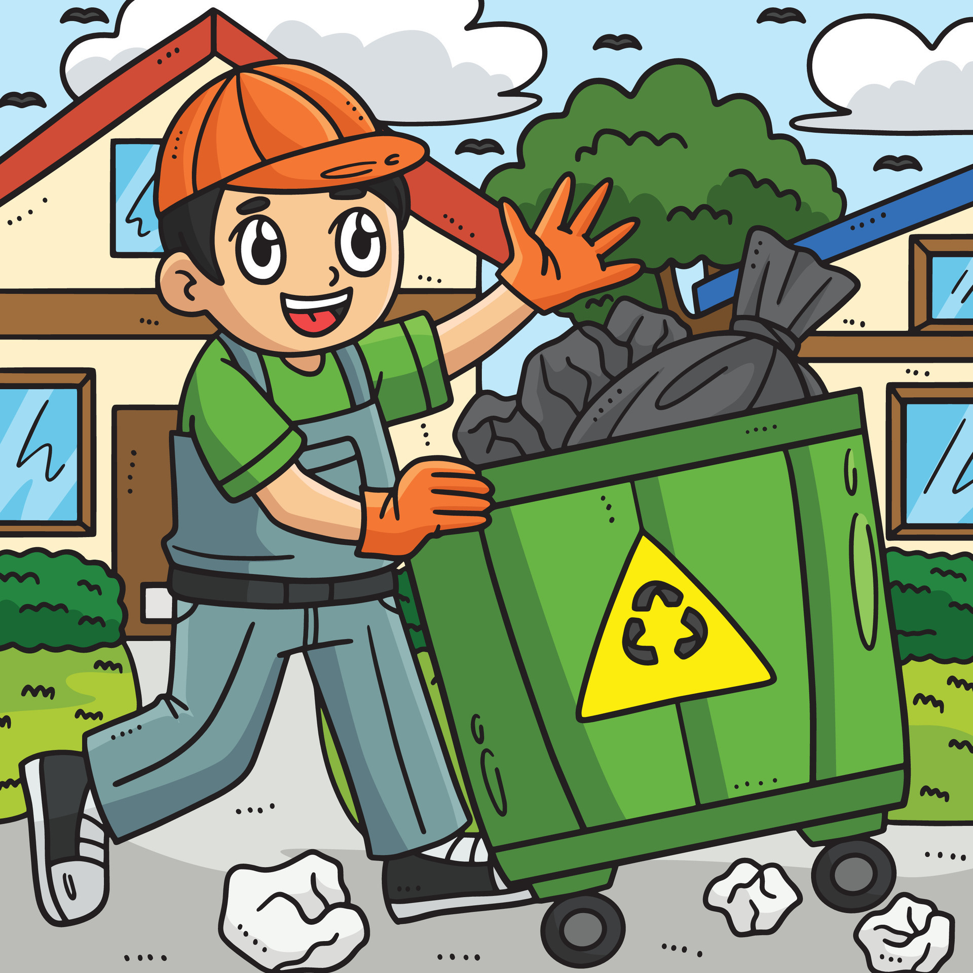 Labor Day Garbage Man Collecting Bin Colored 26758916 Vector Art at Vecteezy