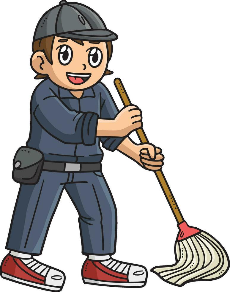 Janitor Cleaning Cartoon Colored Clipart vector