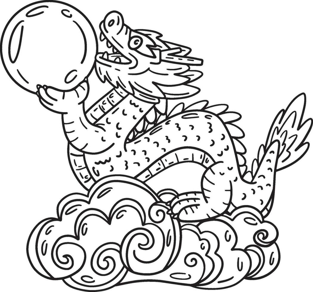 Year of the Dragon with Jade Orb Isolated Coloring vector