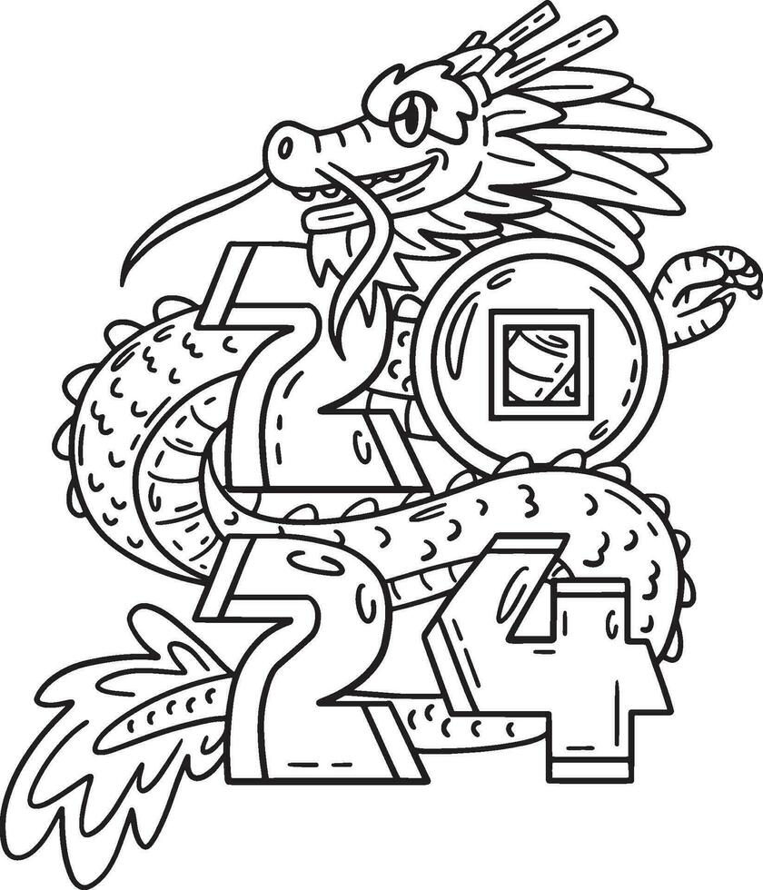 Year of the Dragon 2024 Isolated Coloring Page vector
