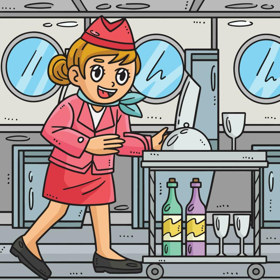 Labor Day Stewardess with a Food Cart Colored vector