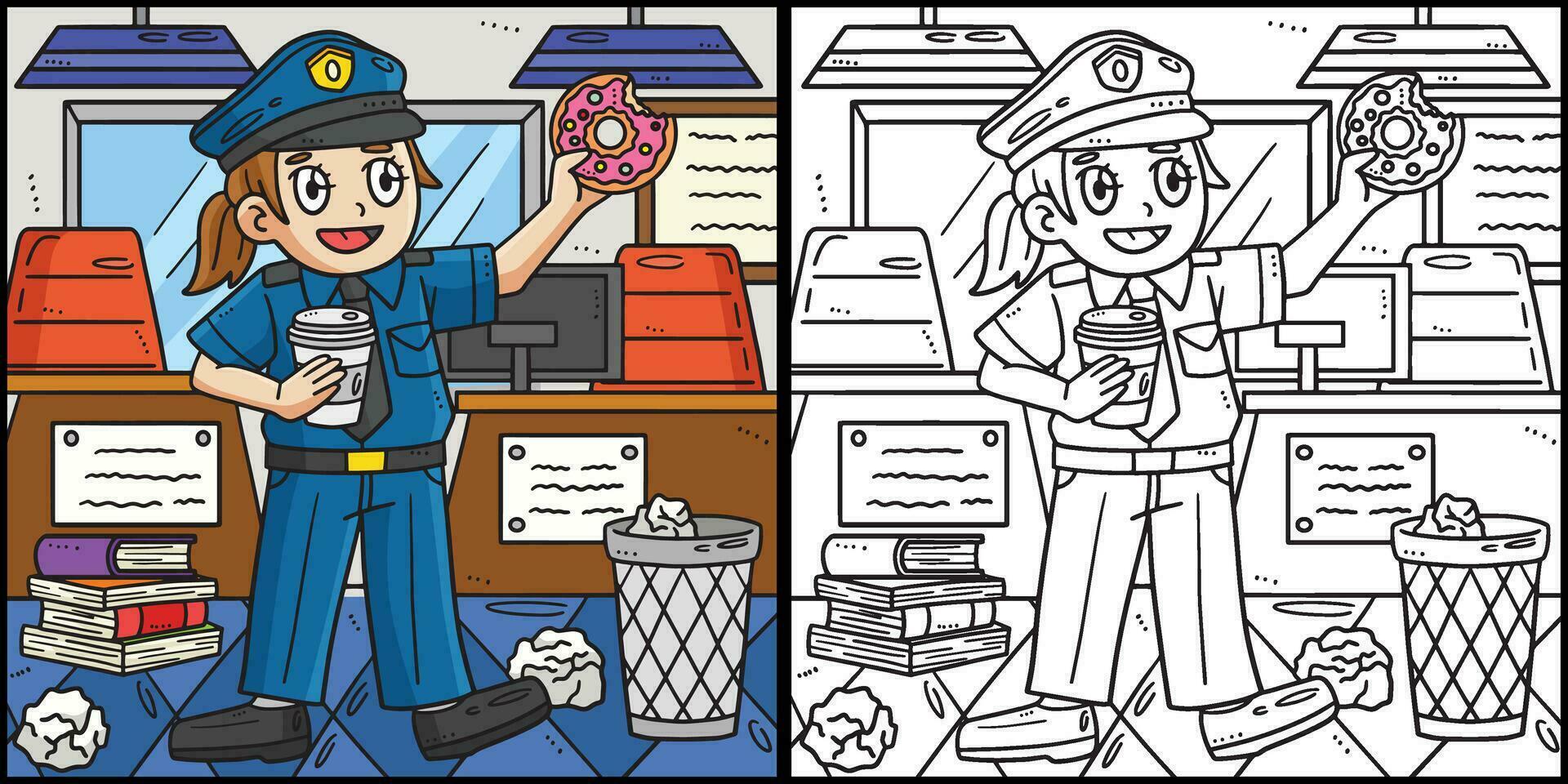 Labor Day Police Having Coffee Break Illustration vector