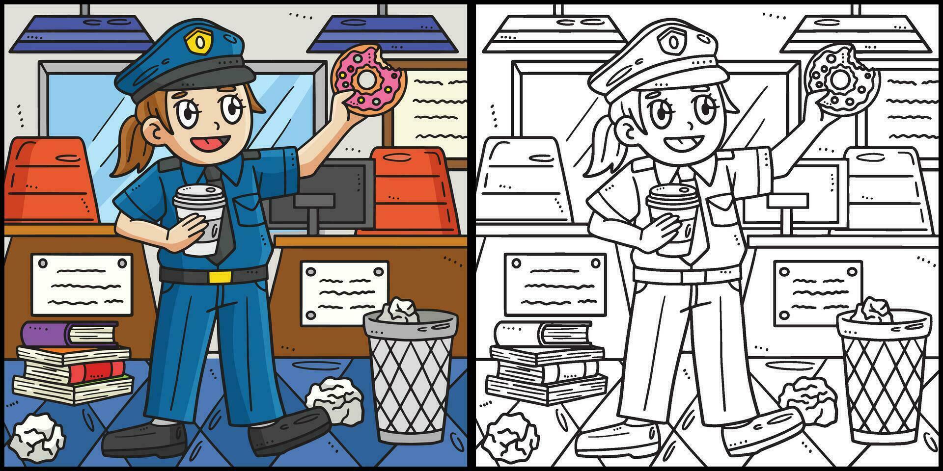 labor día policía teniendo café descanso ilustración vector