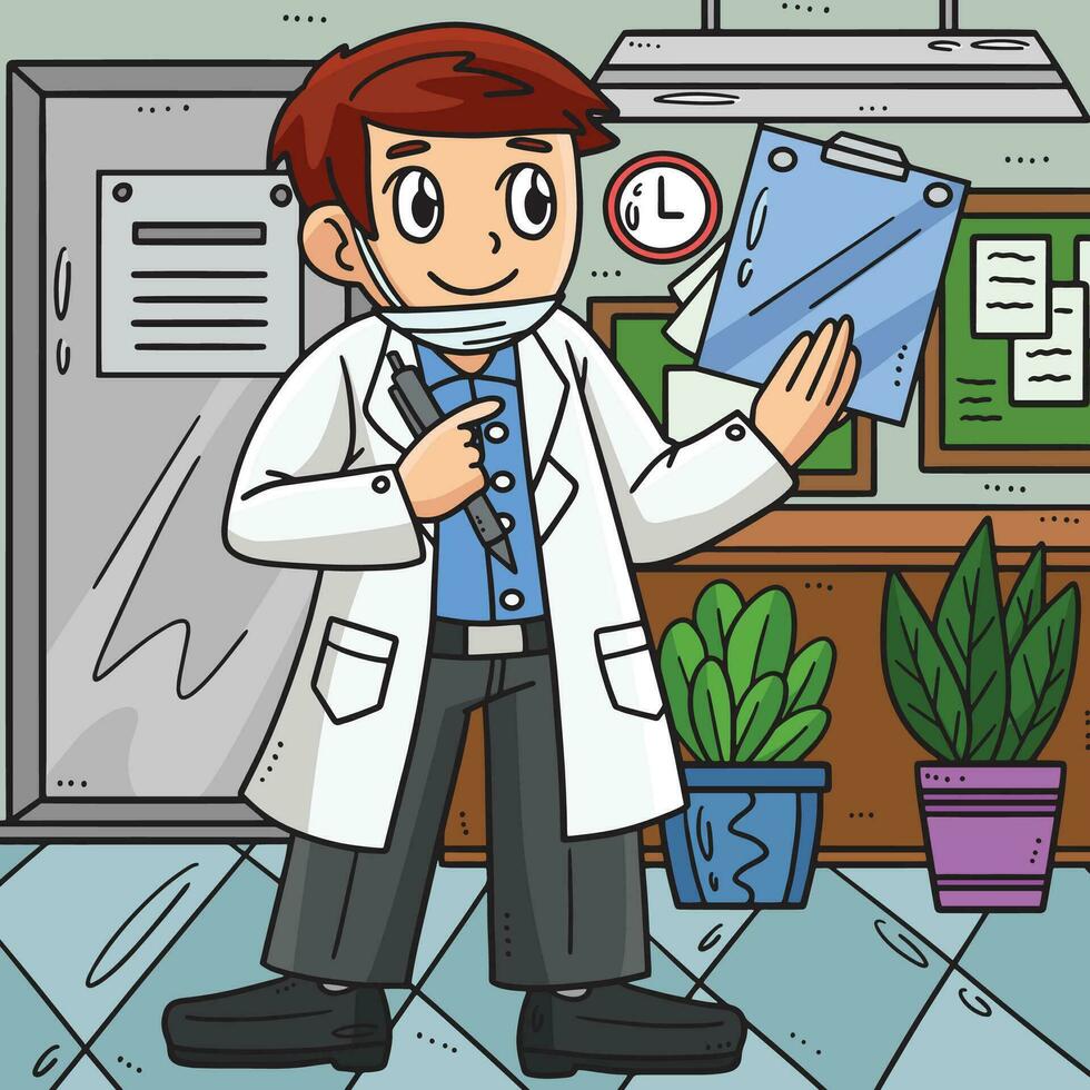 Labor Day Doctor with a Clipboard Colored Cartoon vector