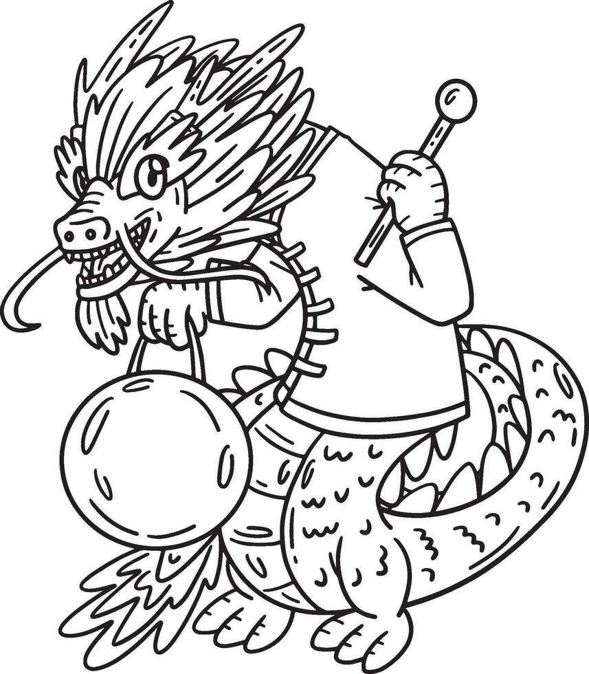 Year of the Dragon Holding Gong Isolated Coloring vector