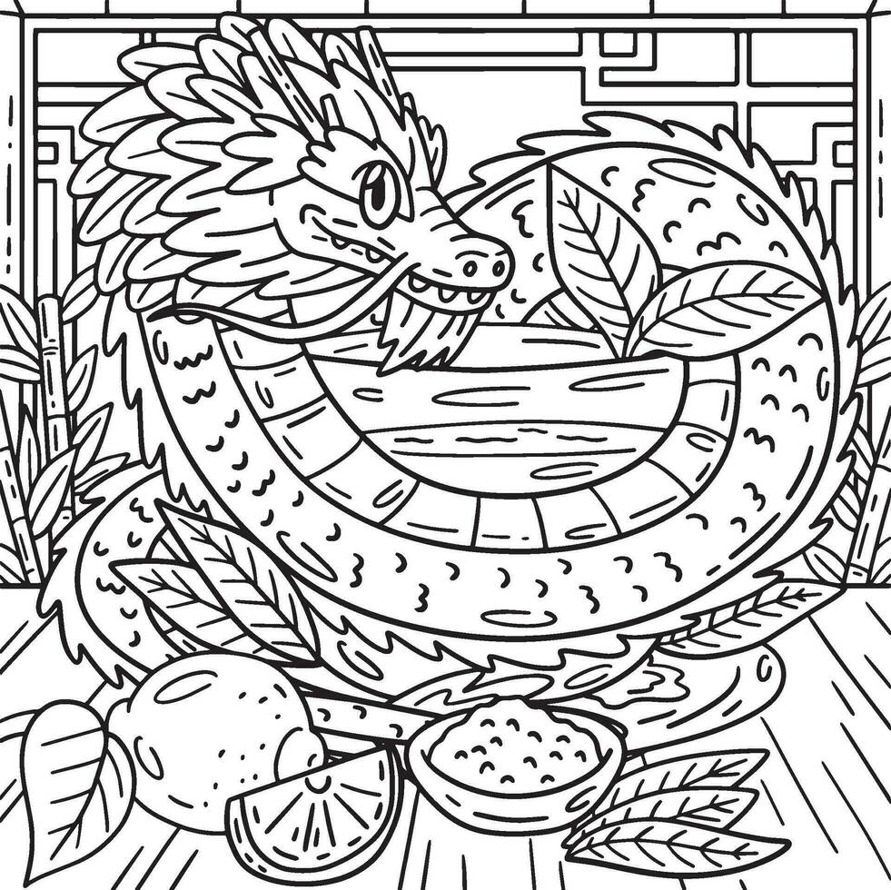 Year of the Dragon Surrounding Tea Cup Coloring vector