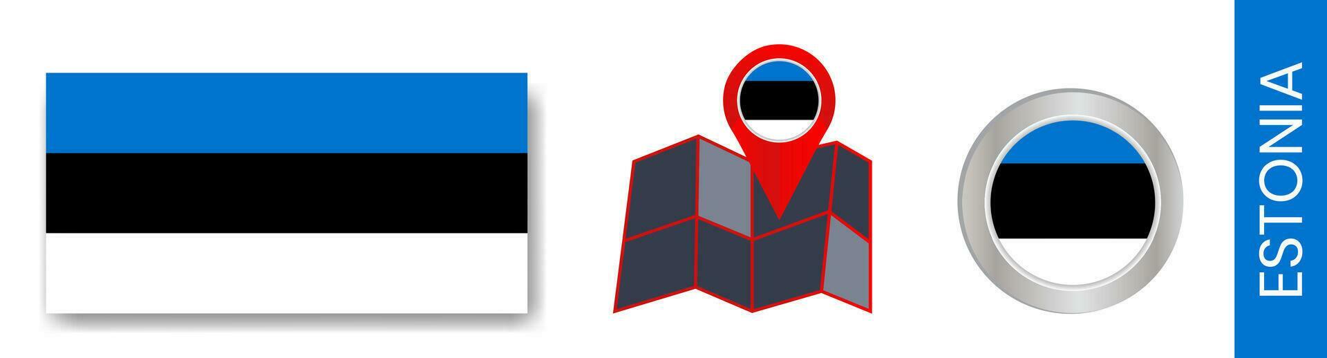 collection of Estonian national flags isolated in official colors and
