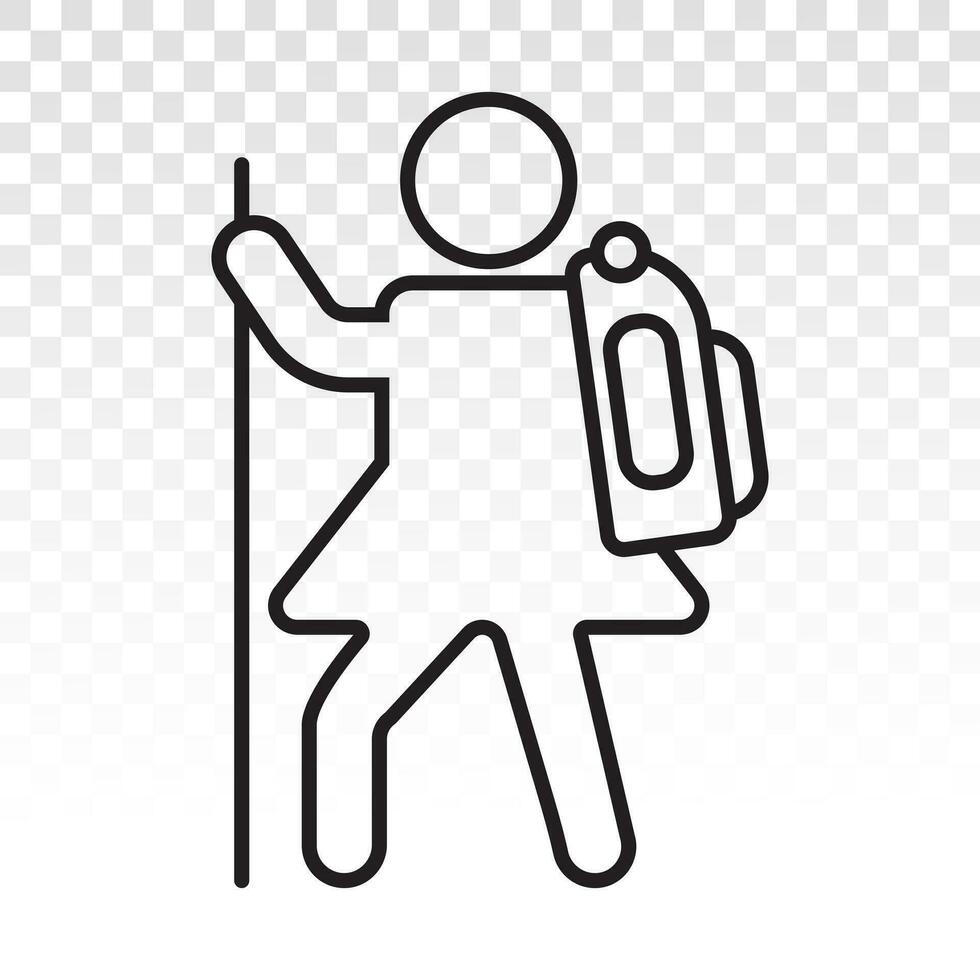 Hiking or mountain climber line art icon for apps or website vector