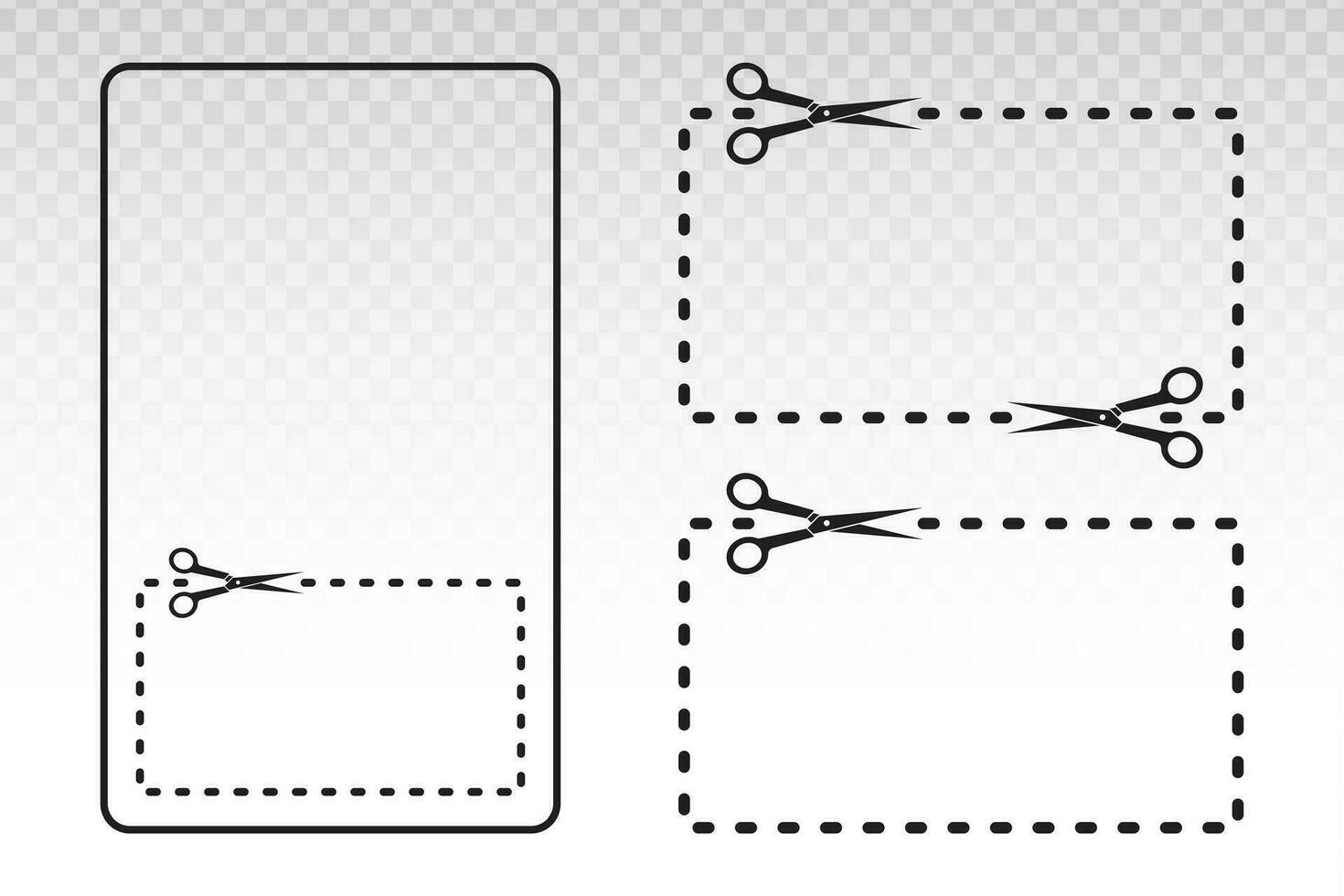 tijeras corte cupones con punteado línea - plano íconos para aplicaciones y sitios web vector