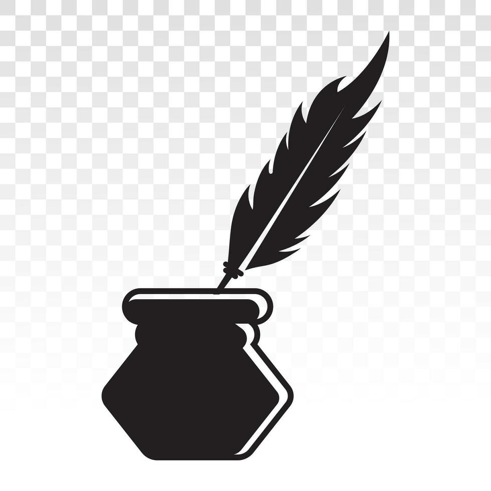 Feather quill pen with ink pot bottle - flat icon for apps or website vector