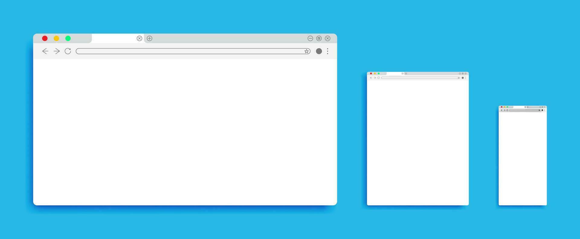 Three different Browser window. Browser in flat style for web. Vector illustration element.