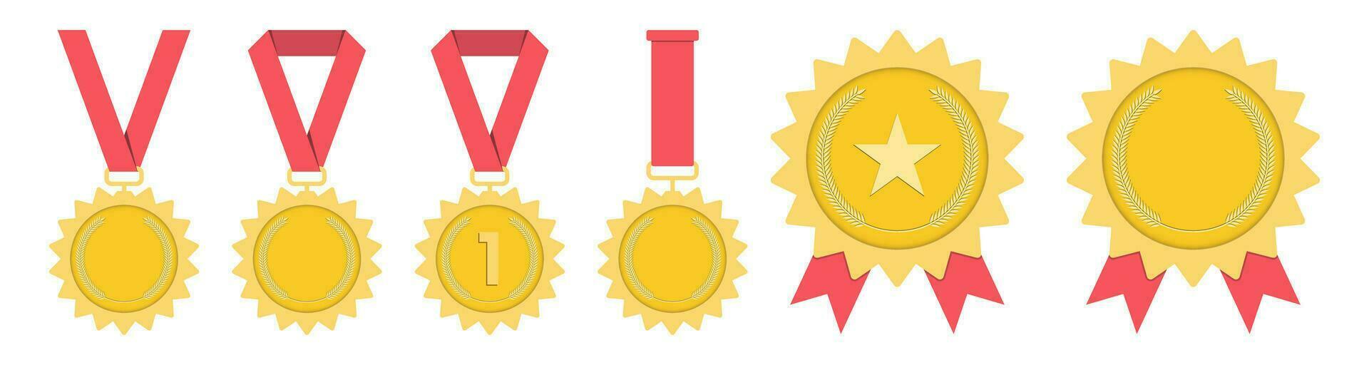 Medal- gold, silver, bronze. 1st, 2nd and 3rd place. Trophy with red ribbon. Flat style - stock vector. vector