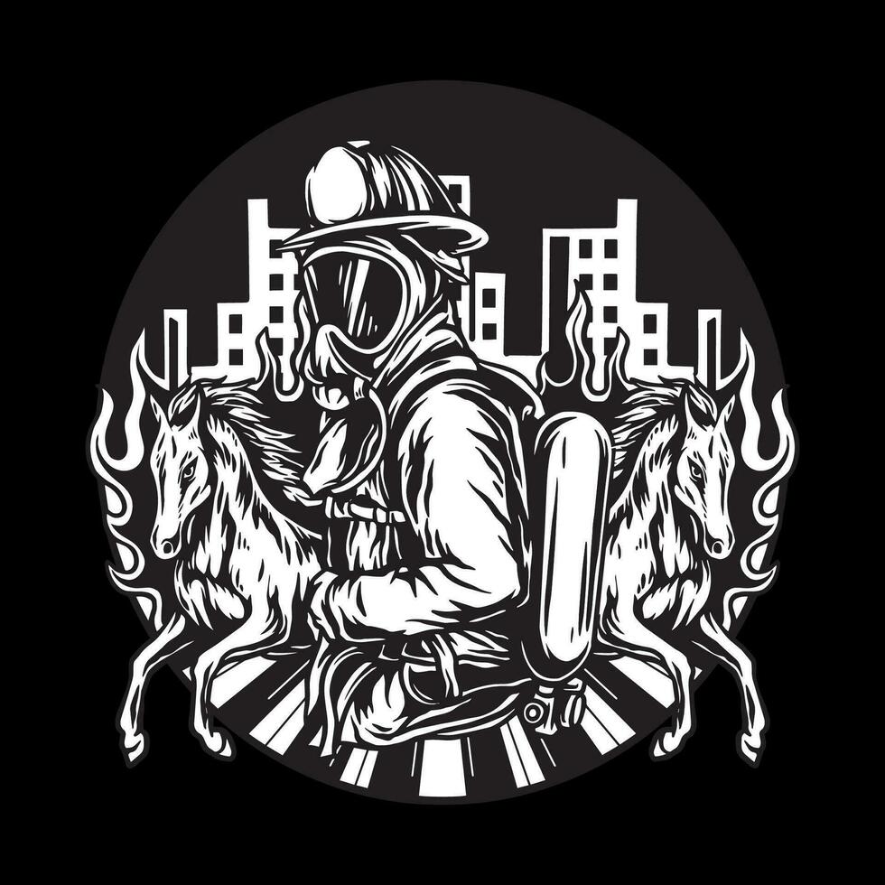 Fireman with mask vector art