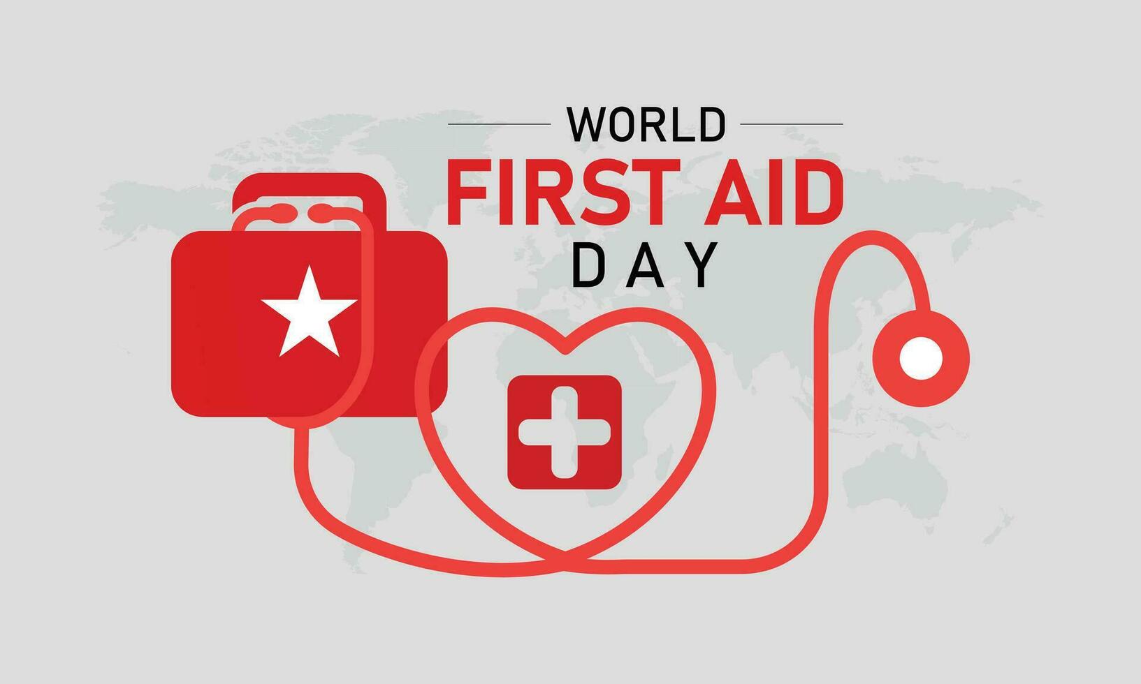 Vector illustration on the theme of World First Aid day observed each year on second Saturday of September. First aid box. Blood and heart design.