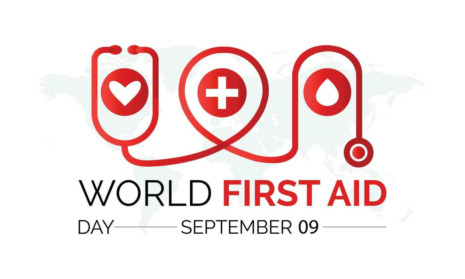 Vector illustration on the theme of World First Aid day observed each year on second Saturday of September. First aid box. Blood and heart design.