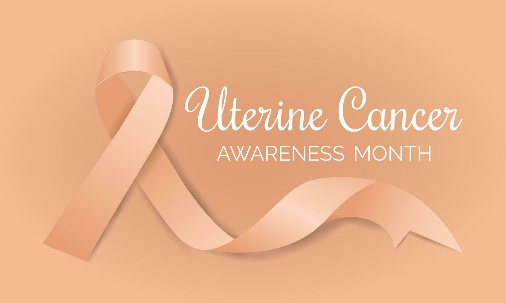 Banner with Uterine Cancer Awareness Realistic Ribbon.Awareness Month in September. Endometrial cancer and uterine sarcoma. vector