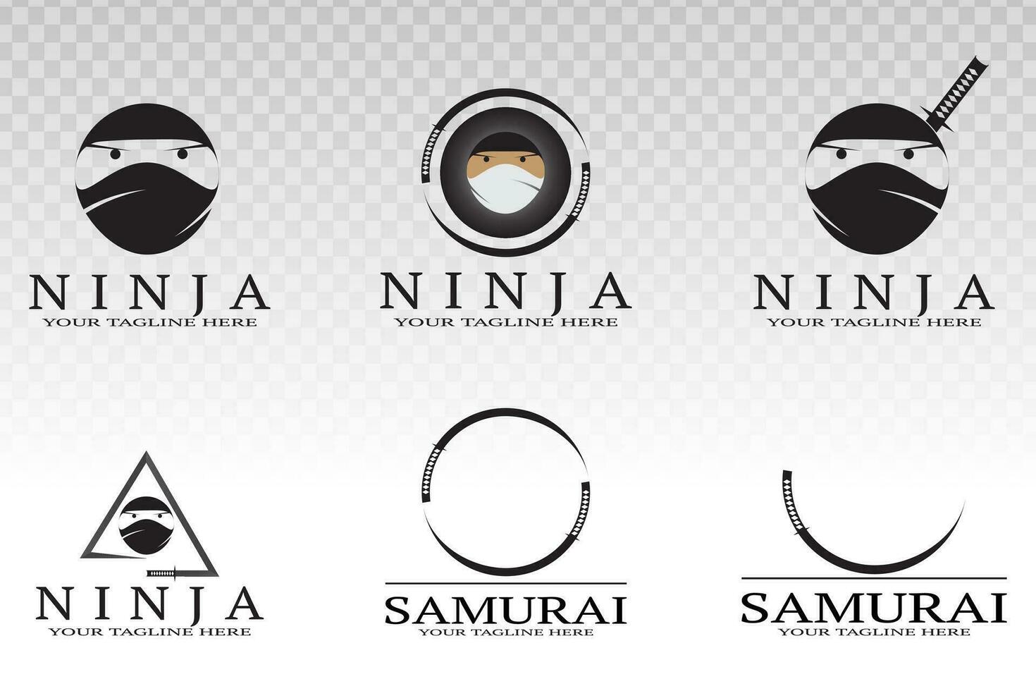 colección de samurai espada, ninja guerrero vector plano icono