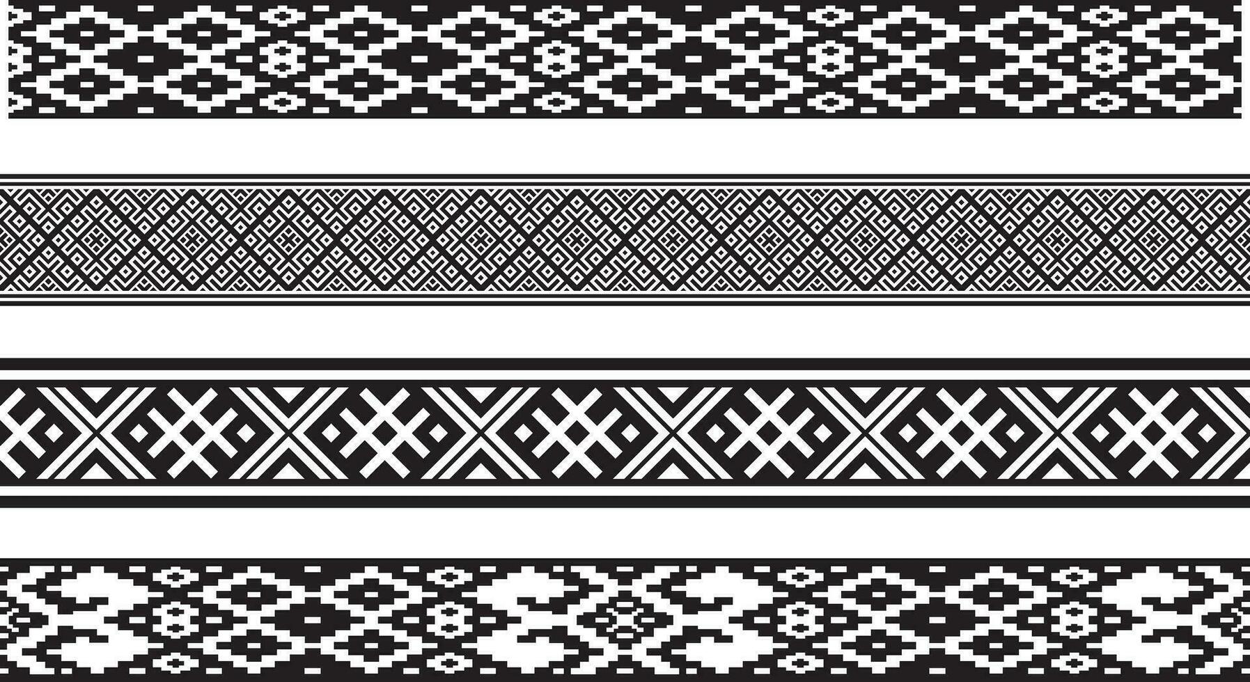Vector set of monochrome seamless Belarusian national ornament. Ethnic endless black border, Slavic peoples frame.