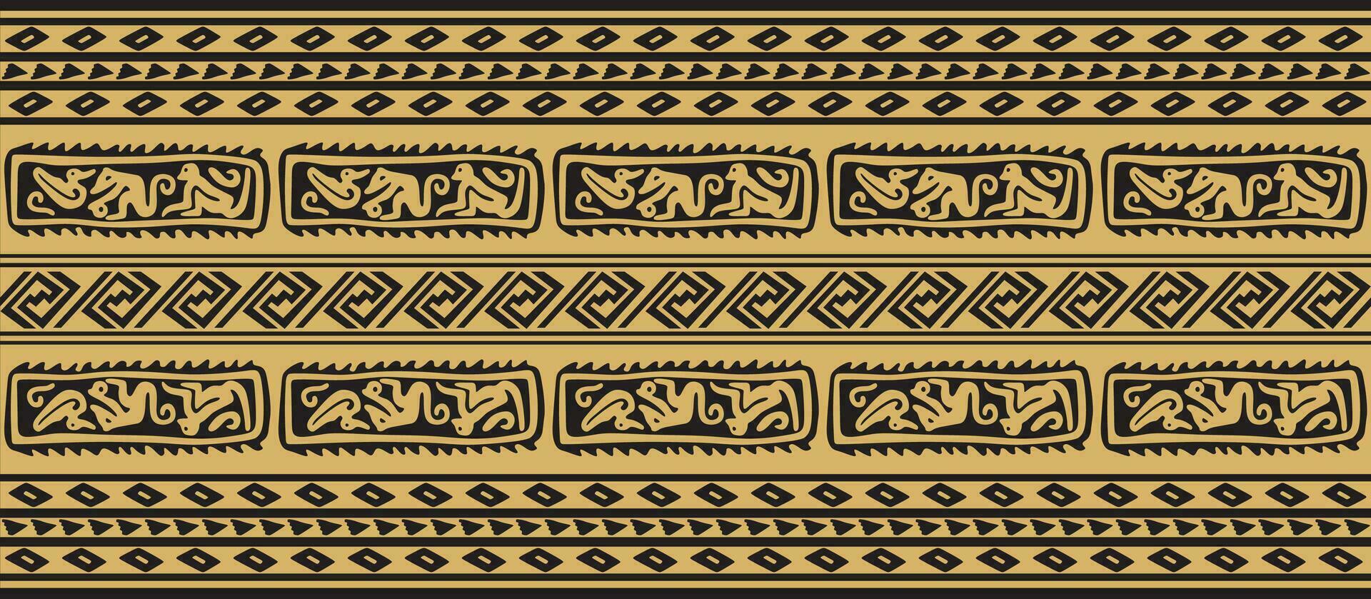 Vector seamless golden border ornament. Native American tribes framework.