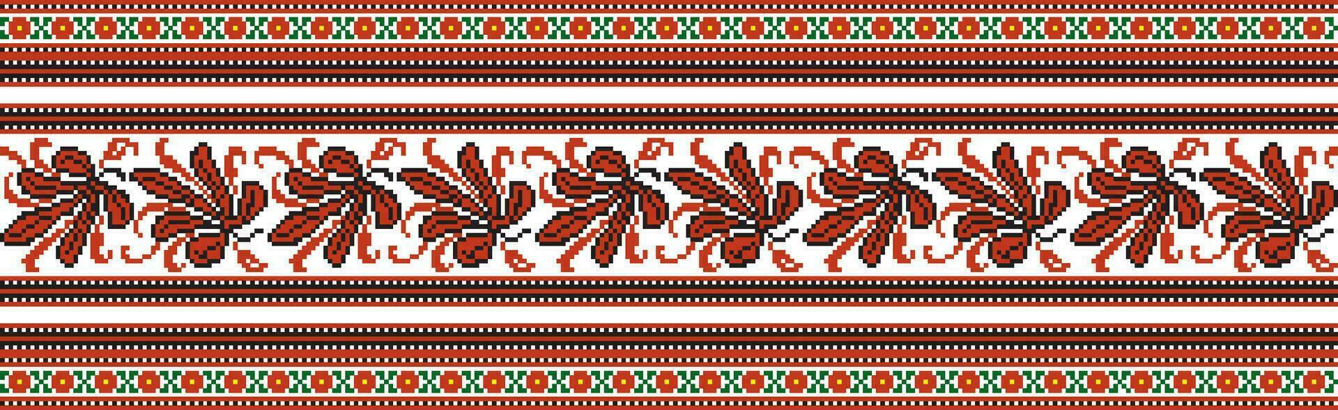 vector de colores sin costura ucranio nacional ornamento, bordado. interminable étnico floral borde, eslavo pueblos marco. rojo cruzar puntada.