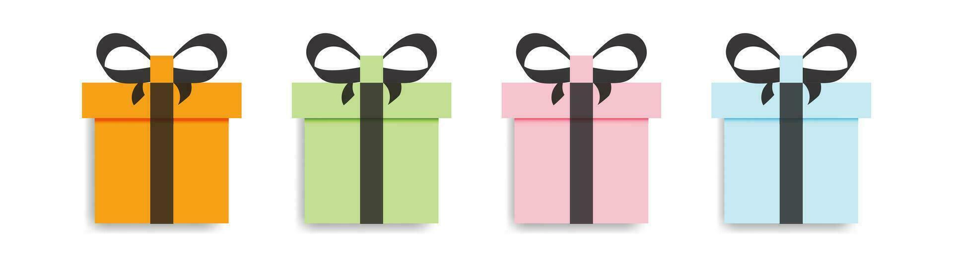 Set of colored surprise gift boxes, flat gift box icons. vector