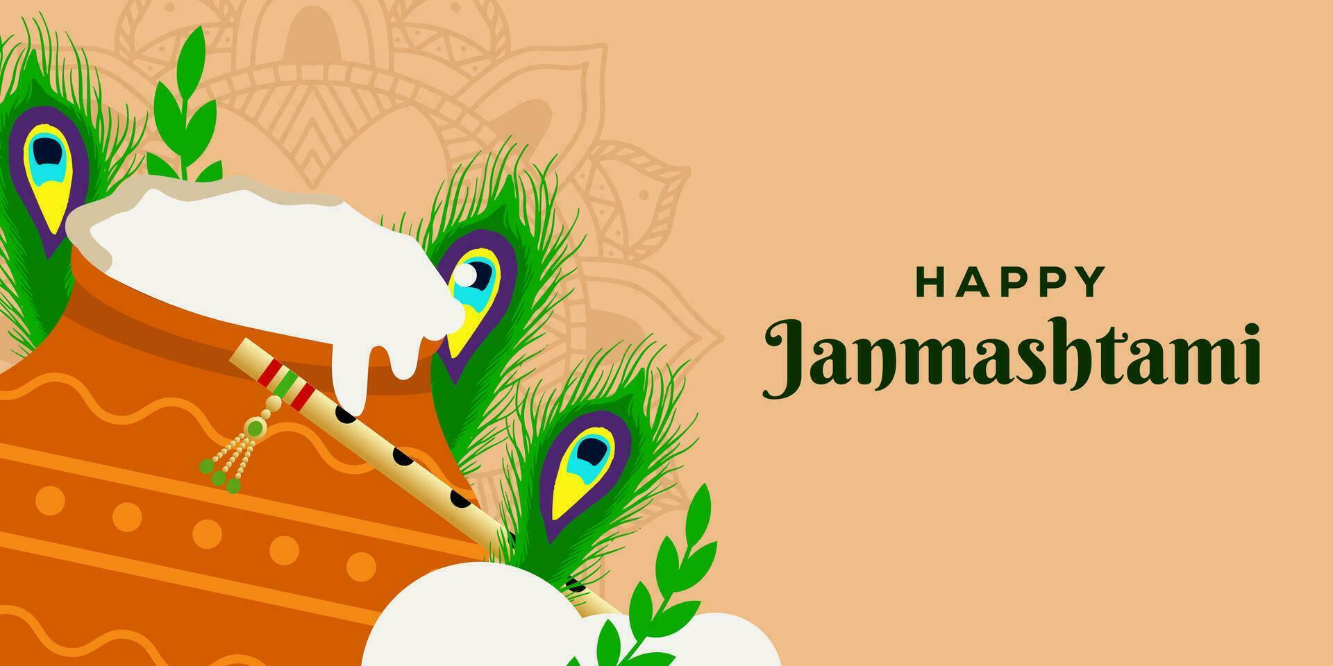 horizontal bandera contento janmashtami ilustración vector con pavo real