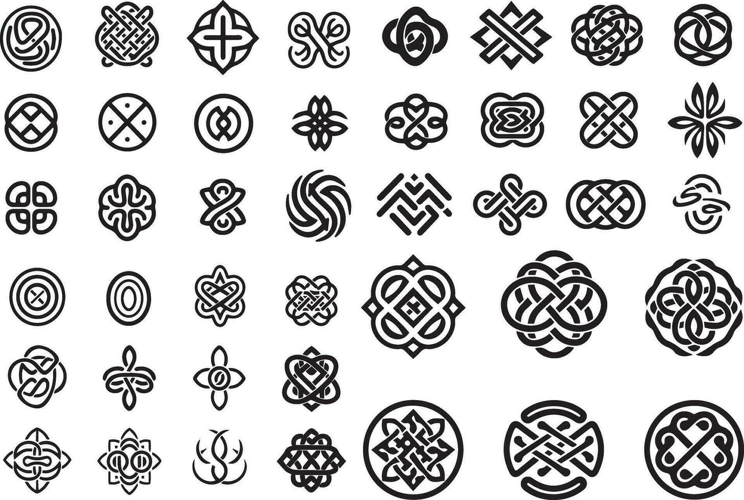 conjunto de antiguo céltico nudos patrones y símbolos vector