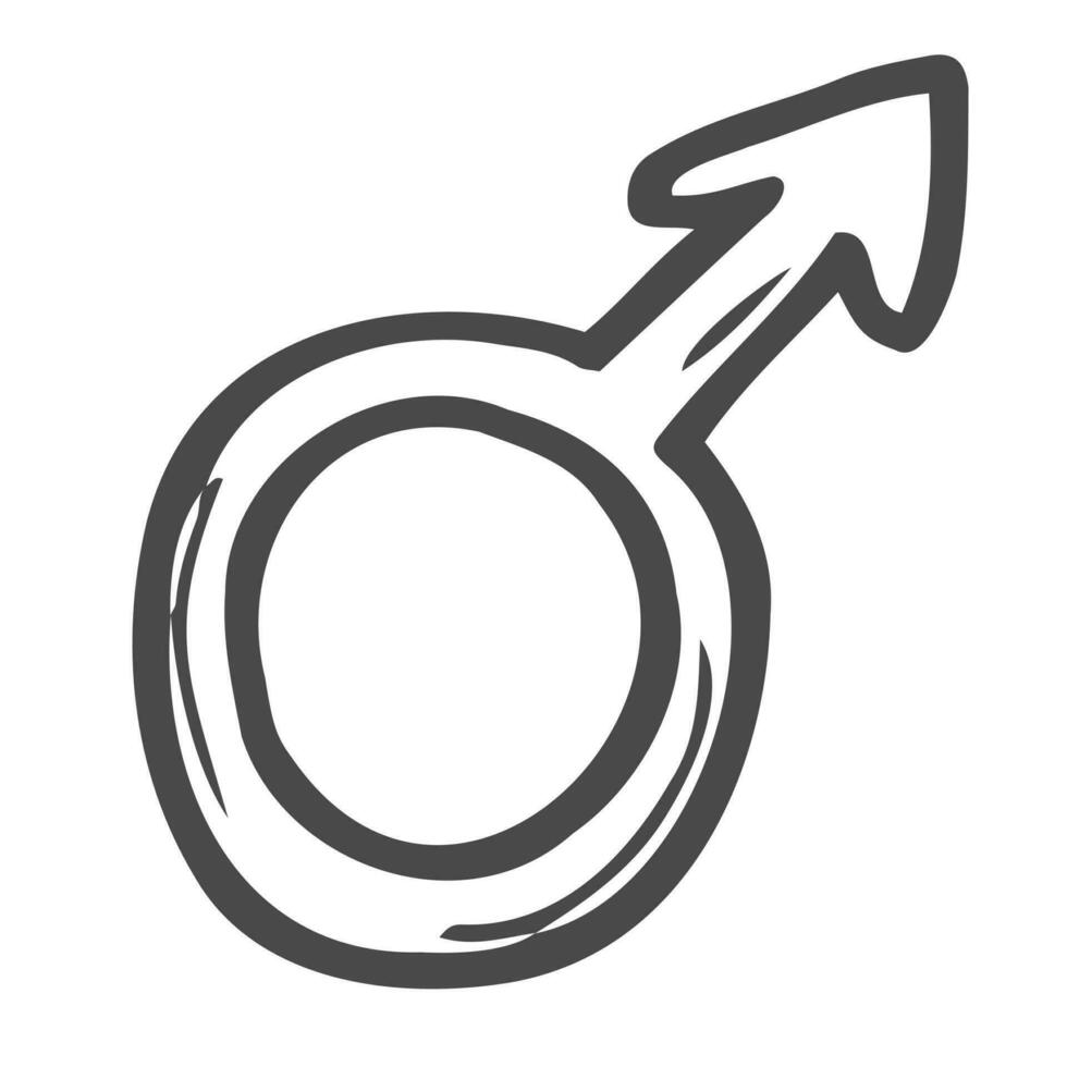 Hand drawn gender symbol. Sketch of male sign in doodle style. vector