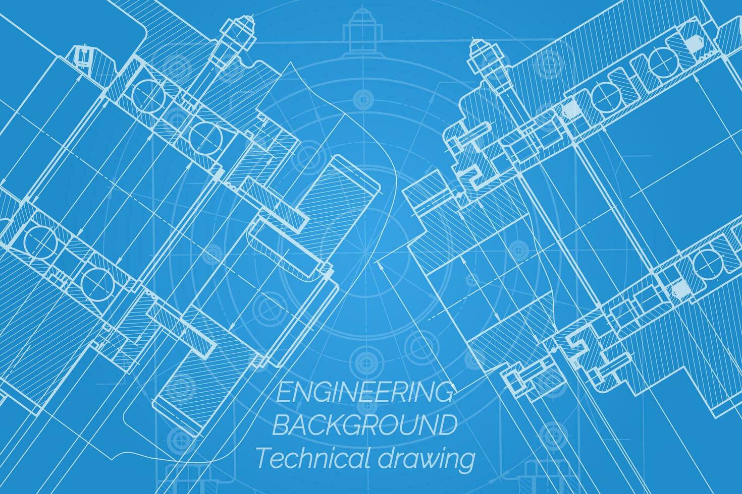 Mechanical engineering drawings on blue background. Milling machine spindle. Technical Design. Cover. Blueprint. vector