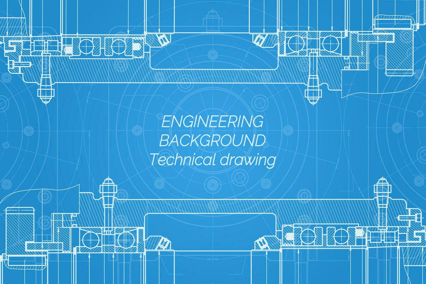 Mechanical engineering drawings on blue background. Milling machine spindle. Technical Design. Cover. Blueprint. vector