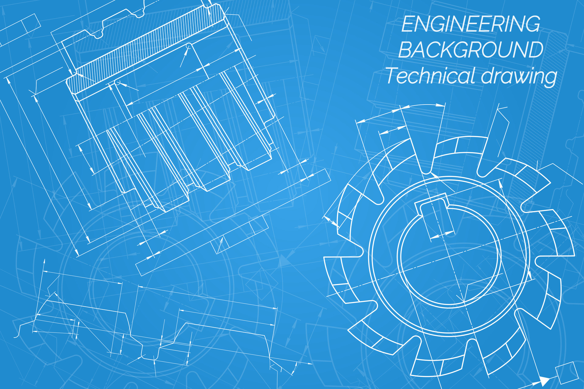 Mechanical Engineering Drawings On Blue Background Cutting Tools mechanical-engineering-drawings-on-blue-background-cutting-tools