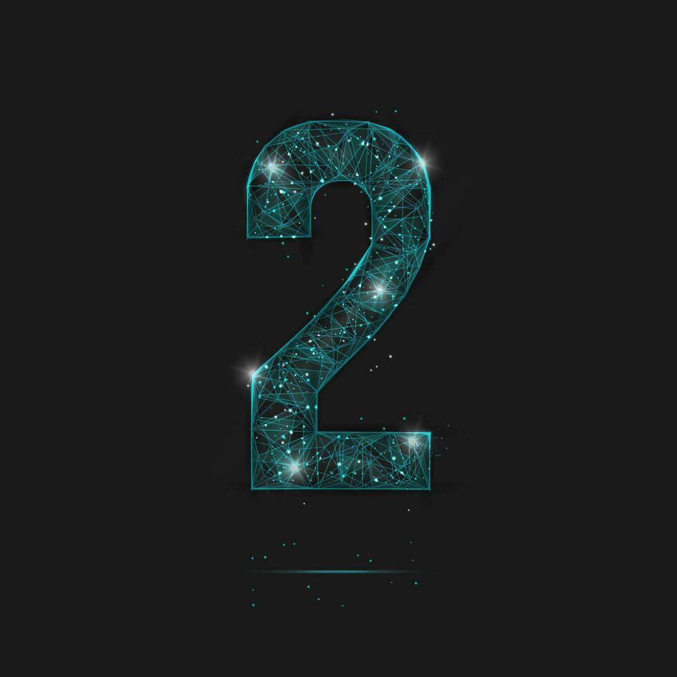 Abstract isolated blue image of a number two. Polygonal illustration looks like stars in the blask night sky in spase or flying glass shards. Digital design for website, web, internet. vector
