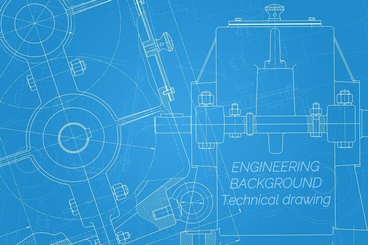 mecánico Ingenieria dibujos en azul antecedentes. reductor técnico diseño. cubrir. Plano. vector ilustración.